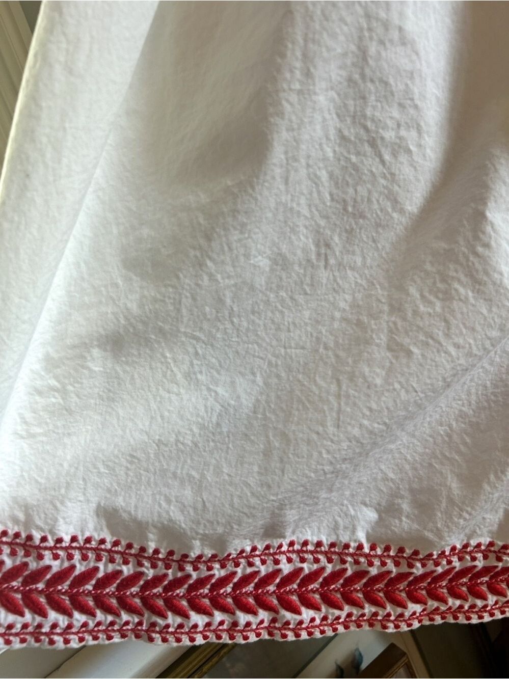 J Crew White Cotton Maxi Skirt Size L Scarlet Red Embroidery Sash Belt Lined - Picture 2 of 16